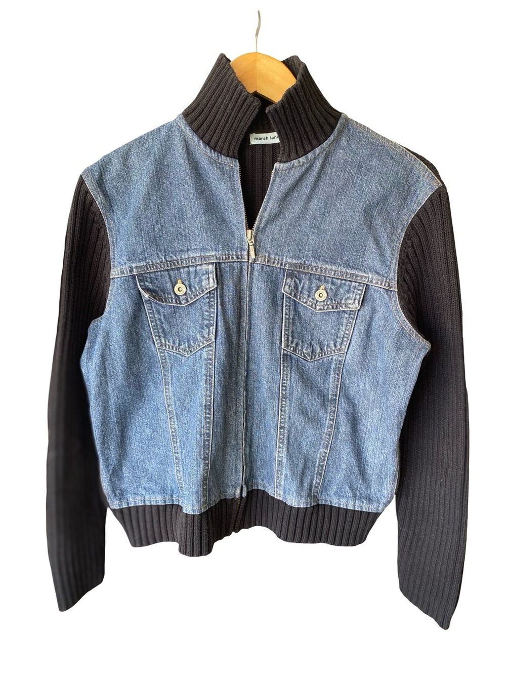 Marsh Landing Women’s Denim Knit Sweater Jacket Size Medium